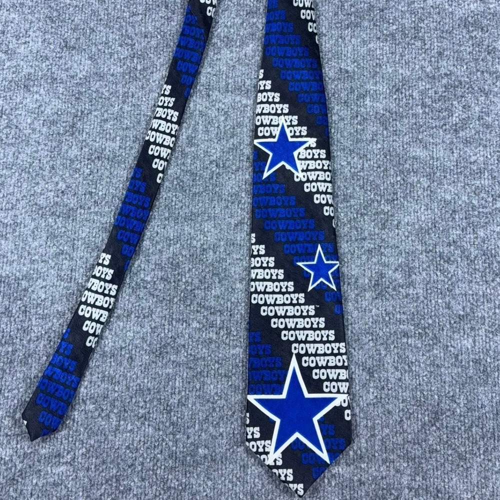 Dallas Cowboys NFL Team Necktie Black Blue Star Logo Vintage 1998 Ralph Marlin